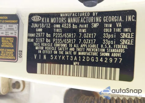 2013 Kia Sorento Lx from USA, damaged, VIN 5XYKT3A12DG342977